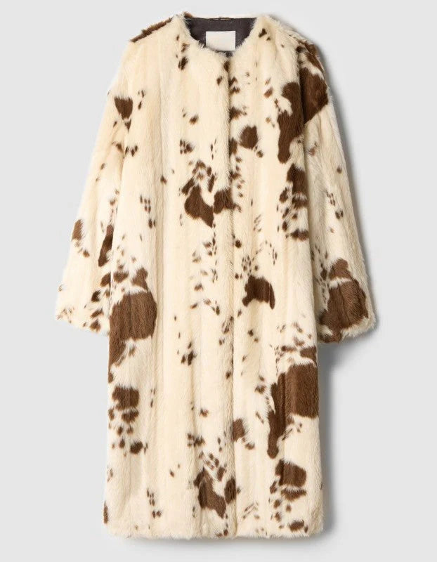 Cow Print Eco-Friendly Fur Coat