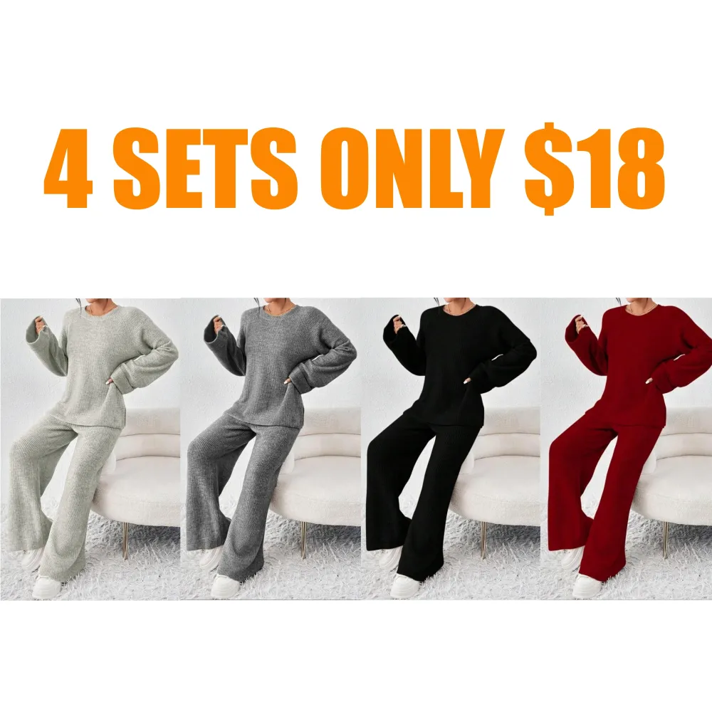 Women's Raglan Sleeve Split Long Sleeve Sweater & Elastic Waist Pants Set