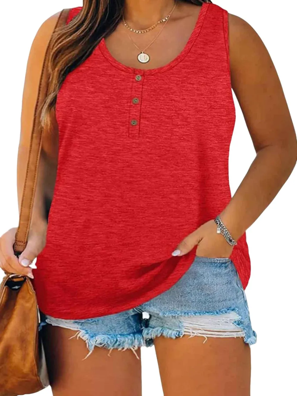 Summer New Trend Large Size Women's Tank Button Casual Vest, Fitted Plain Design, Perfect for Daily Wear