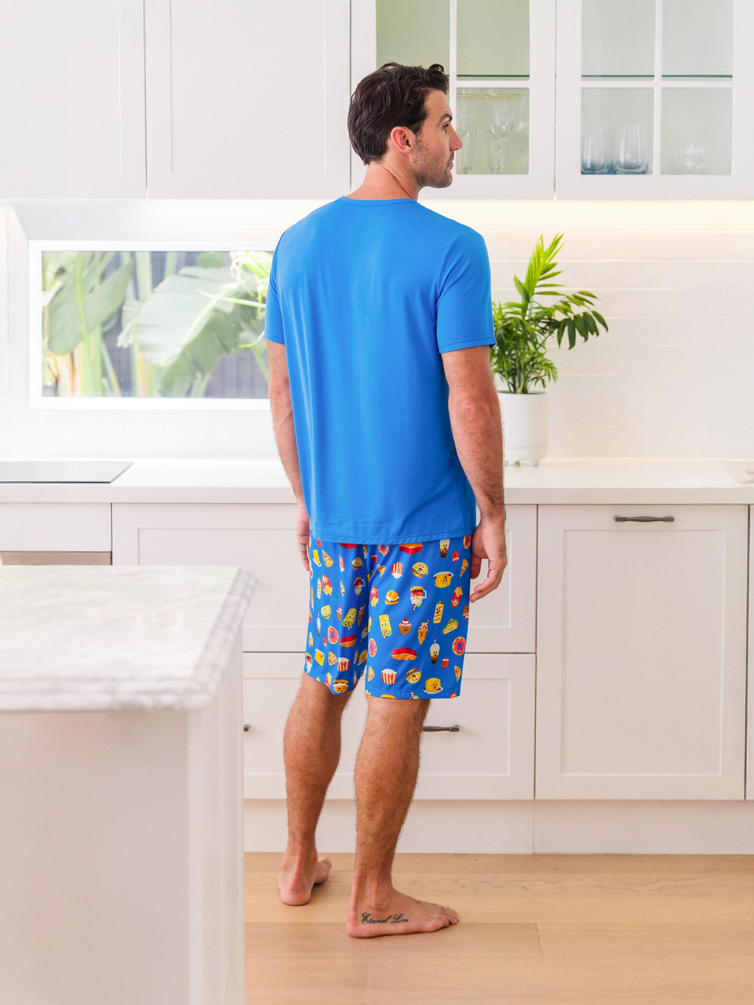 Family Matching Bamboo Pajamas Buttery Soft Bamboo PJs for Men Women Kids Toddler, Cute Burger & Fries Print Short Sleeve Sleepwear (Snug-Fitting for Children) Royal Blue