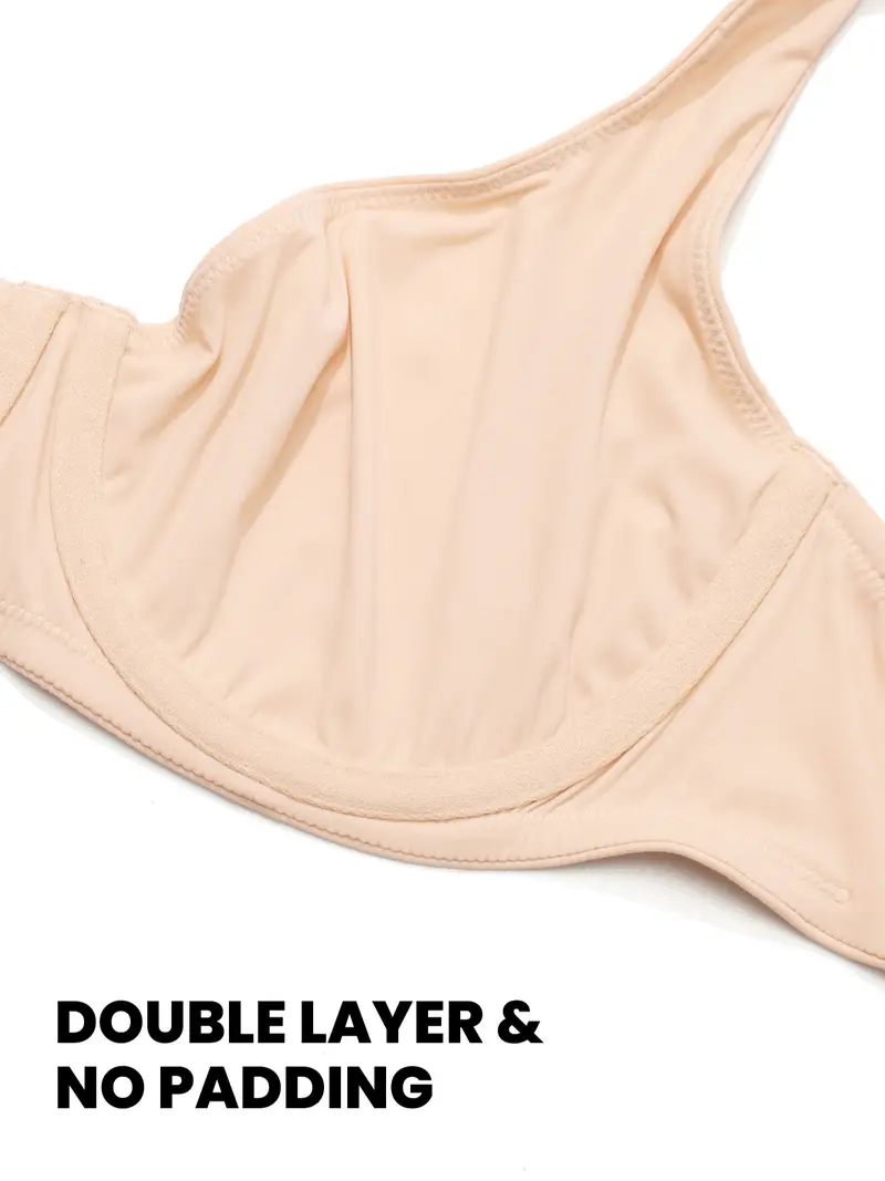 Unlined Balconette Bra No Padded Underwired Double Layer Cup Adjustable Straps Soft Stretchy Invisible Under Low Cut Tops