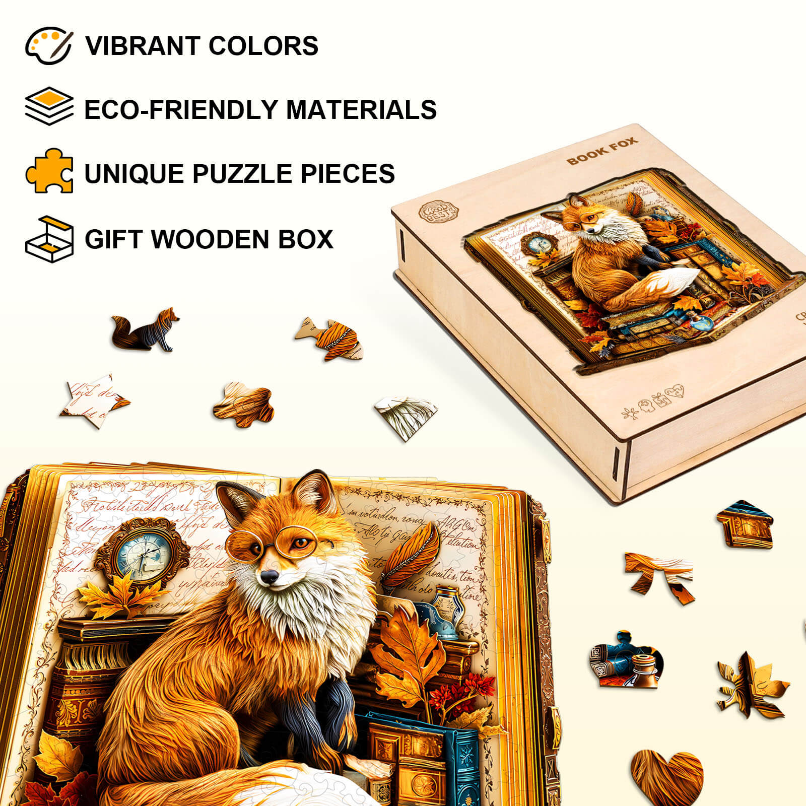 Book Fox Wooden Jigsaw Puzzle
