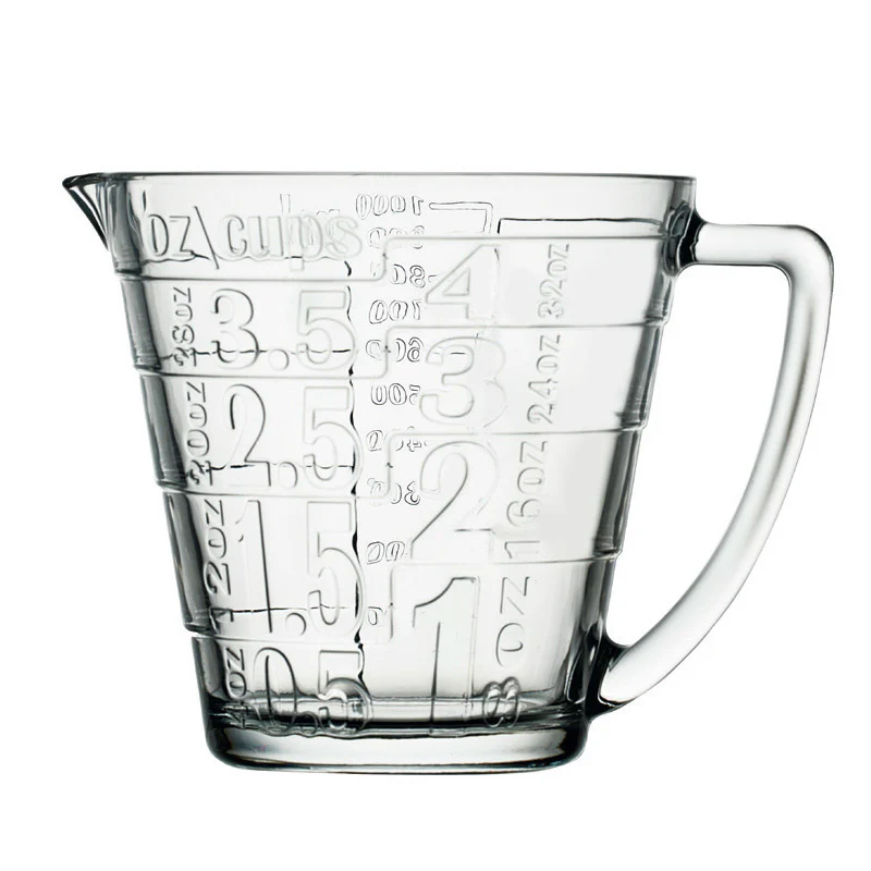 Glass Embossed  Measuring Cup & Lid