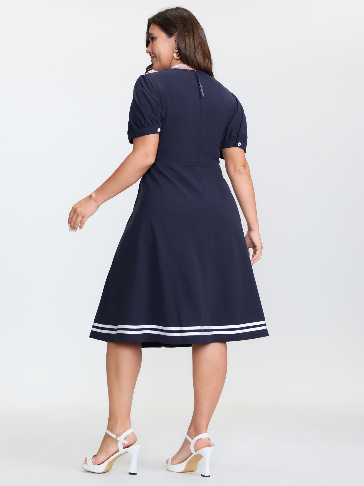 Retro Nautical Detail Color Contrast Mini Dress