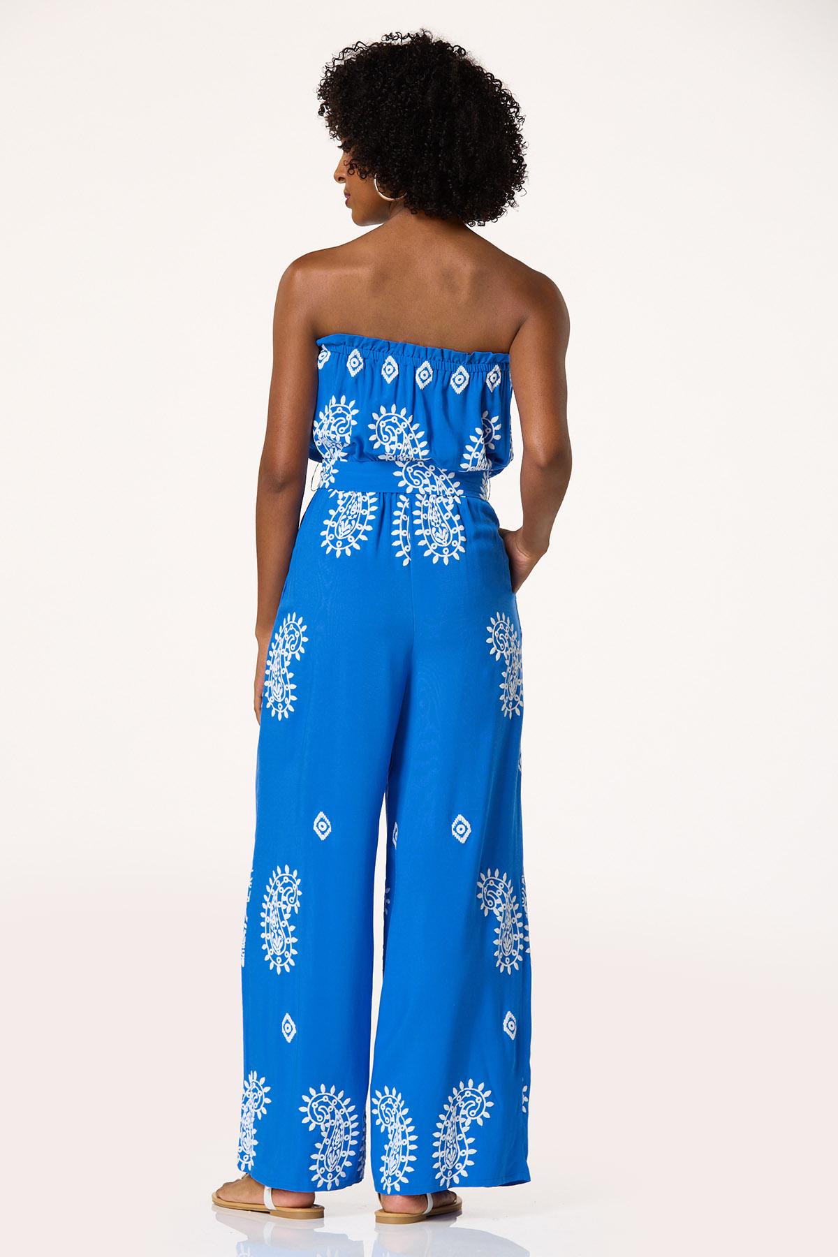 Strapless Puff Paisley Jumpsuit