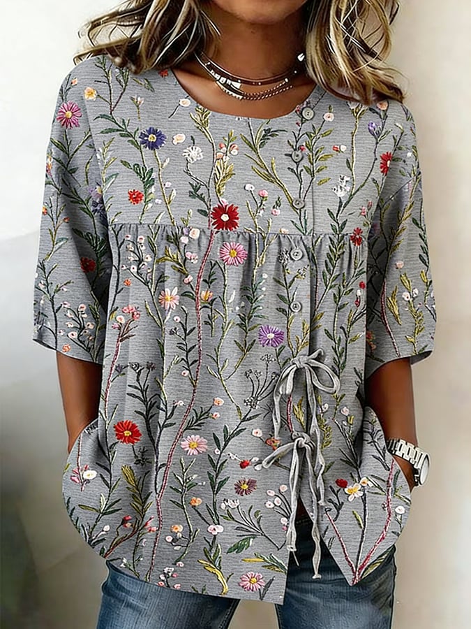 Women's Retro Floral Print Top