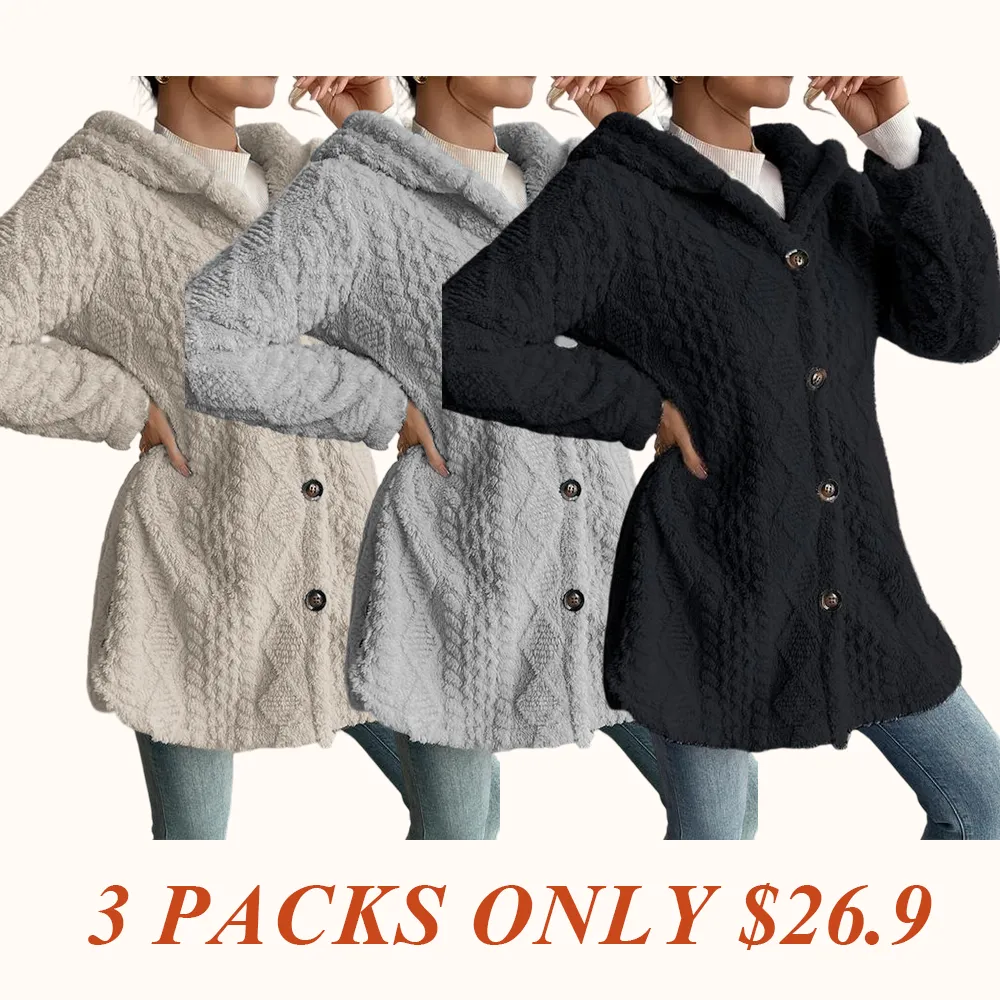 Women's Solid Color Fuzzy Hooded Jacket