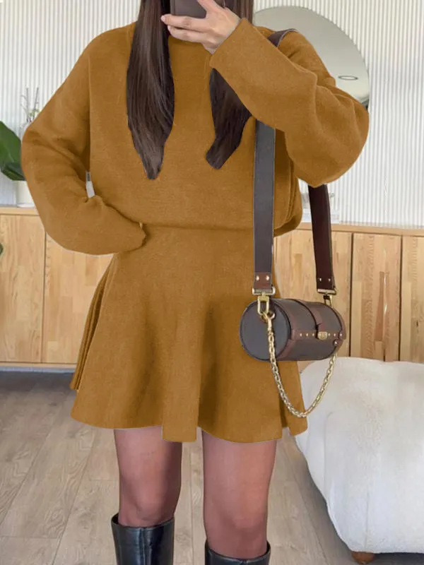 Women's Casual Half-High Neck Long Sleeve Knit Dress