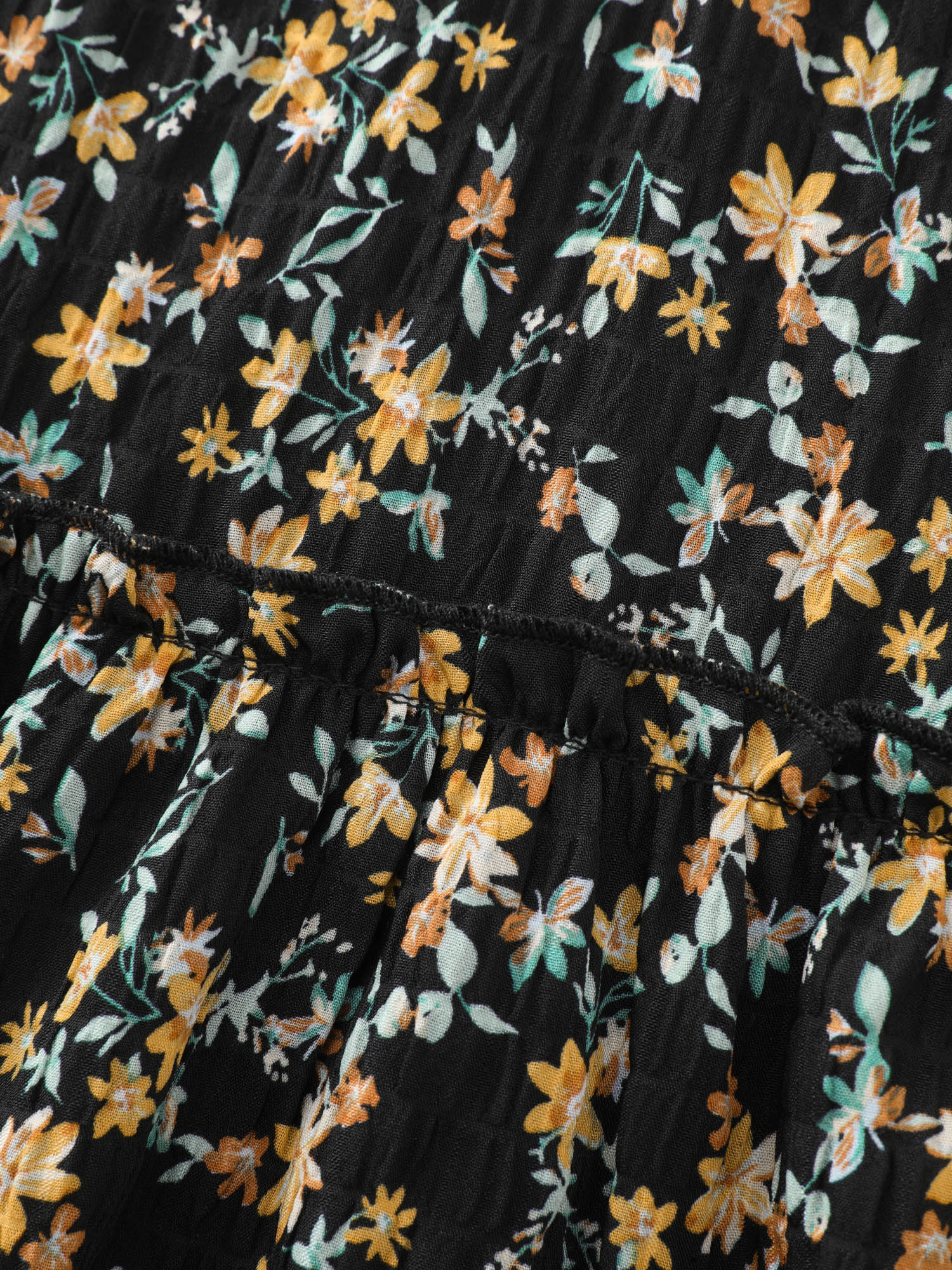 Micro Floral Print Shirred Cuff Mini Dress