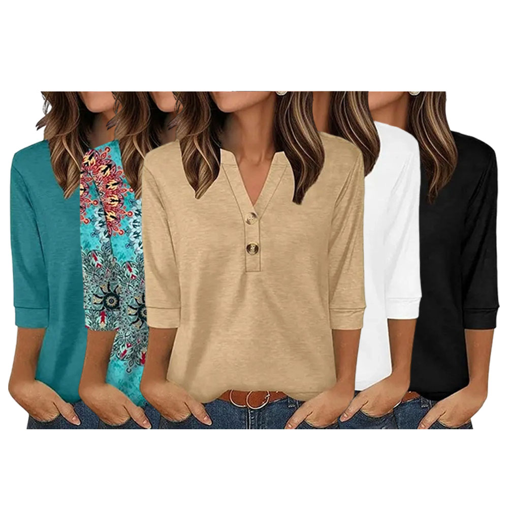 Womens Tops 3/4 Sleeve Heley Shirts for Women Summer Fashion 2026 Blouses Beach Vacation Clothes SpringStatements