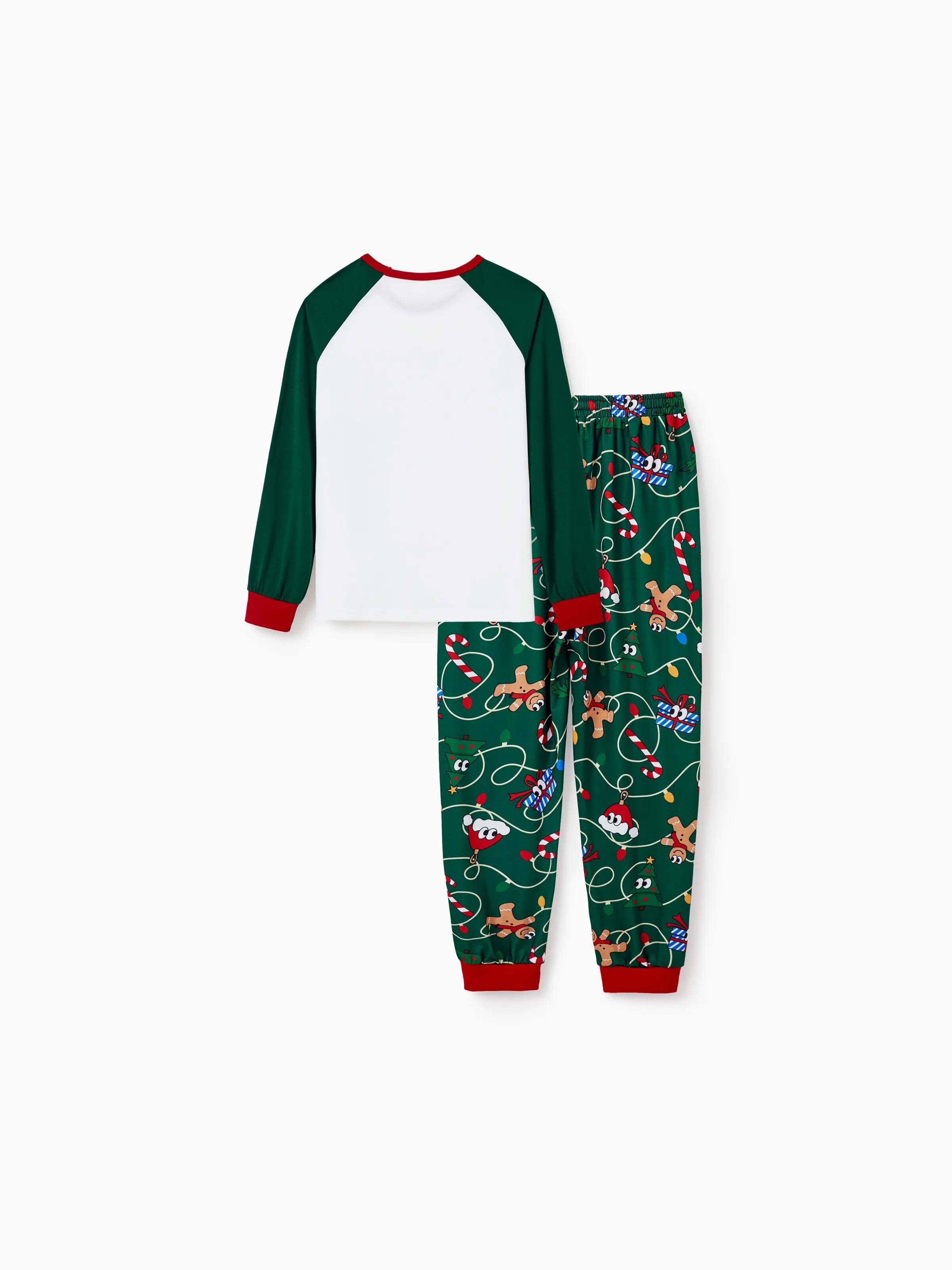 Christmas Matching Family Pajamas Set Gingerbread and Christmas Tree Green and White PJS with Christmas Socks Dark Green