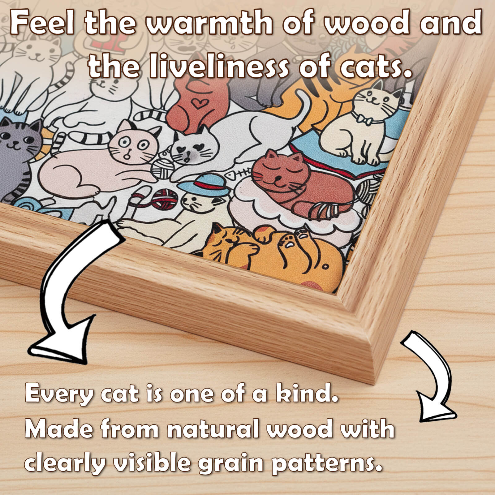 175 Pcs Morandi-Colored Cute Cat Shaped Square Wooden Jigsaw Puzzle