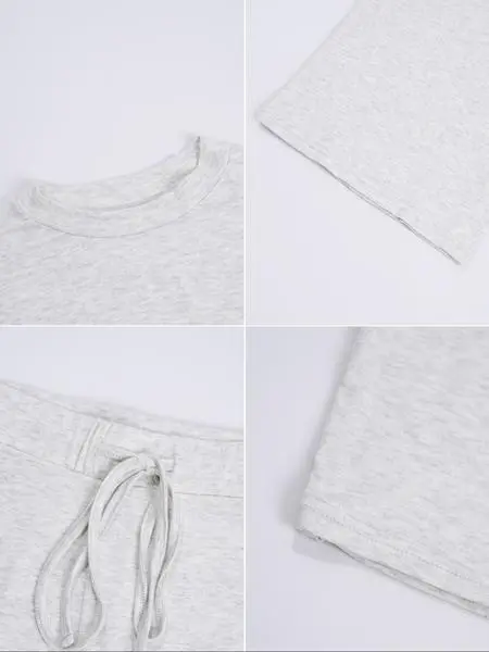 Two-Piece Set Women's Solid Color Long Sleeve Crop Tee & High-Waisted Drawstring Pants Set