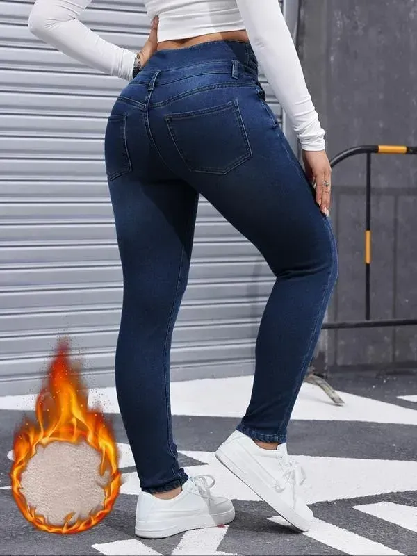 🔥6-PACK ONLY $24🔥Women's High Elasticity Fleece Lined Thick Denim Jeans🔥Final Day Clearance!🛒