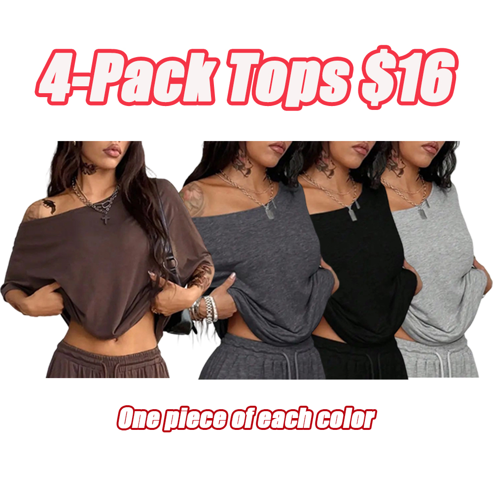 2pcs/Set Women's Minimalist Basic Daily Wear Going Out Sport Comfortable Off Shoulder T-Shirt And Wide Leg Pants Two Pieces Outfits