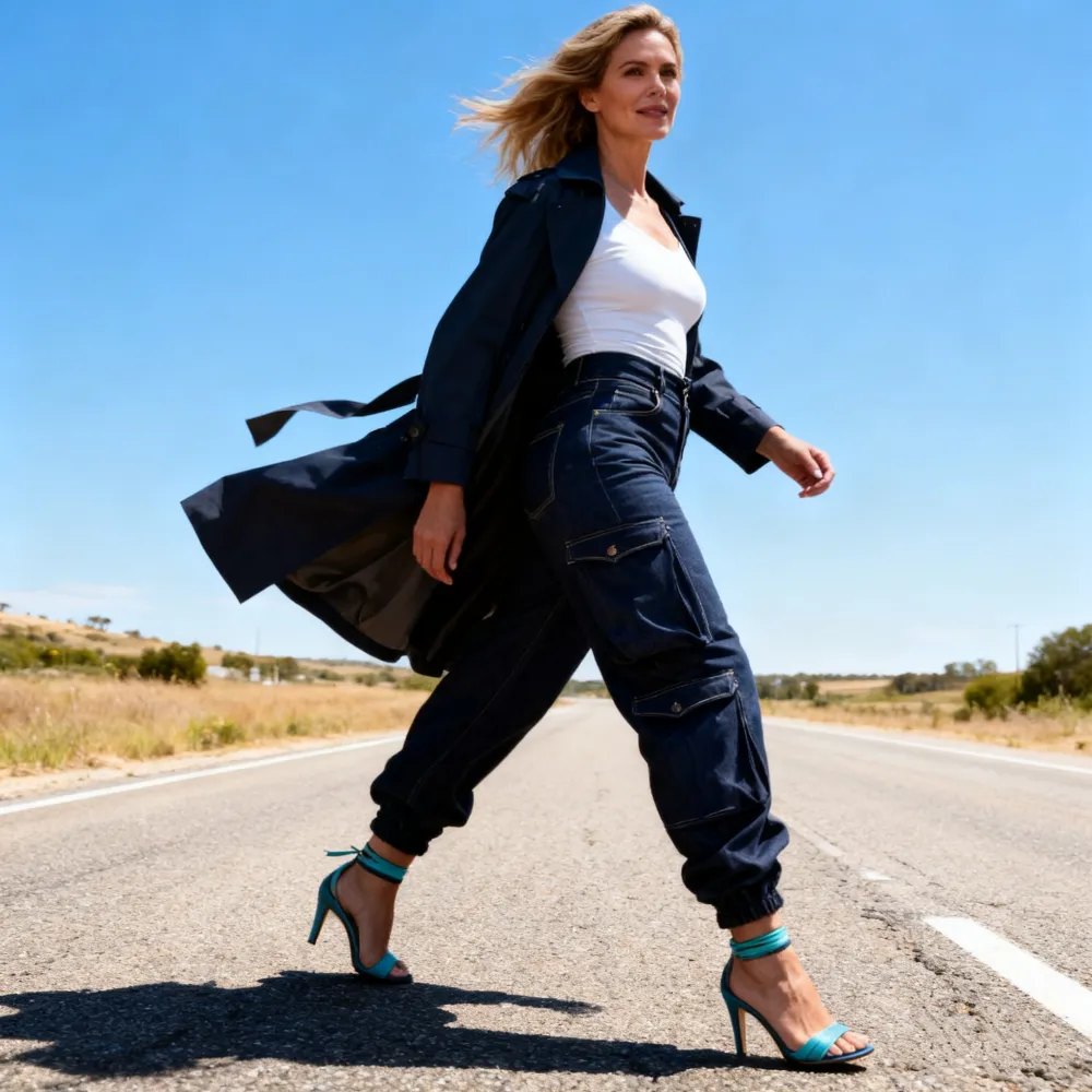 Women's Y2K High-Waist Cargo Denim Flap Pocket Pants