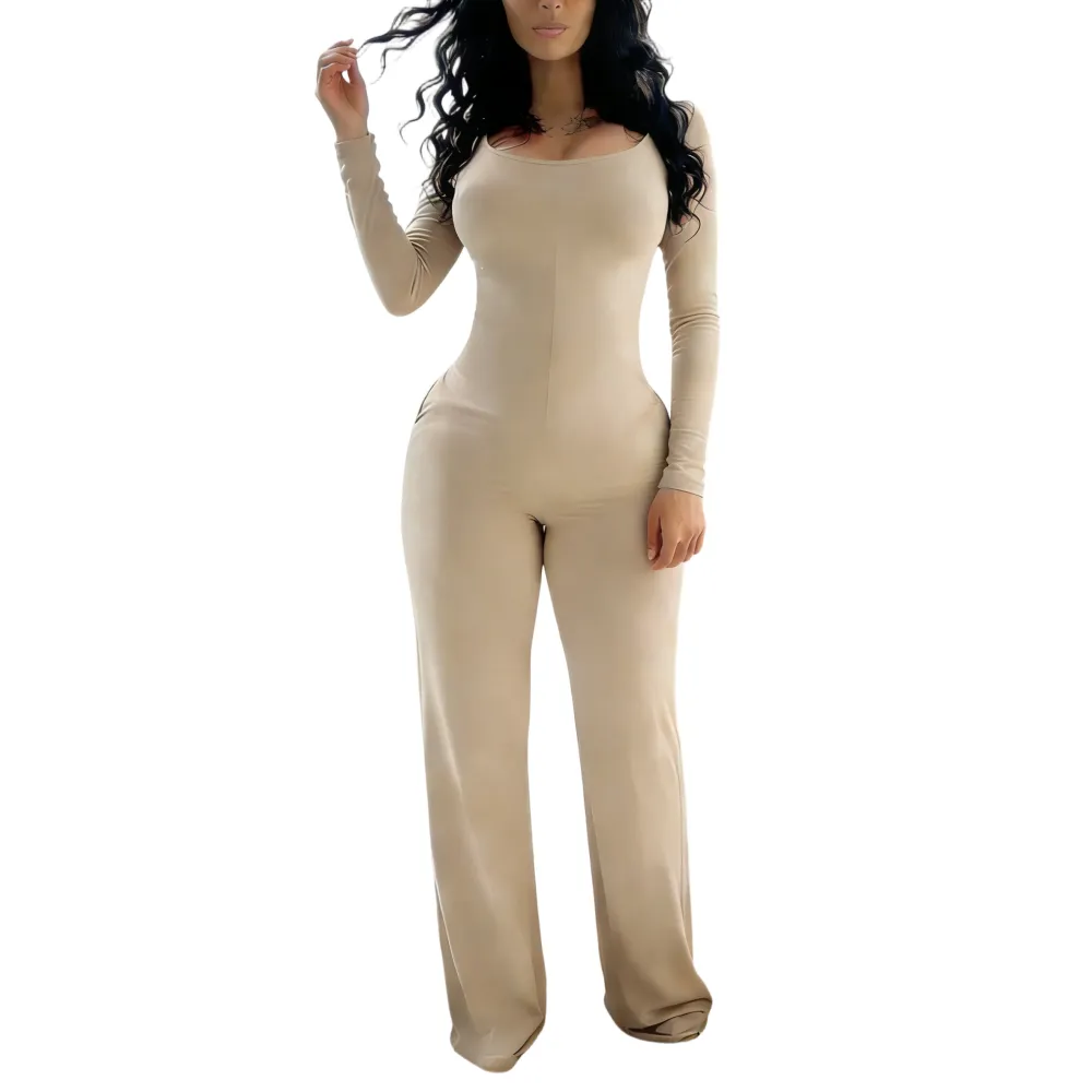 Women's Sexy Plain Long Sleeve Jumpsuit