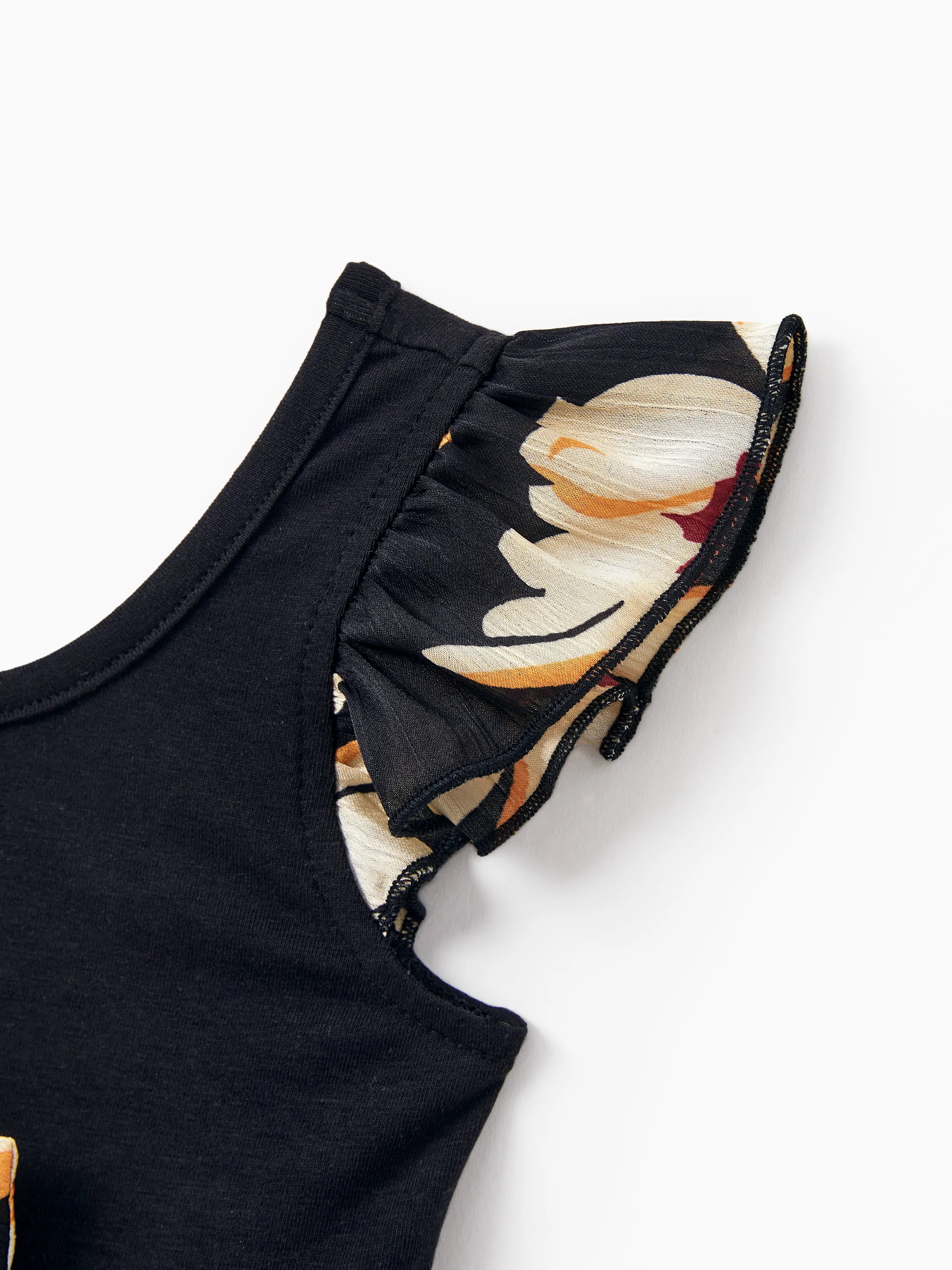 Family Matching Set Floral Sleeveless Strappy Dress or Colorblock Short-sleeve T-shirt  Black