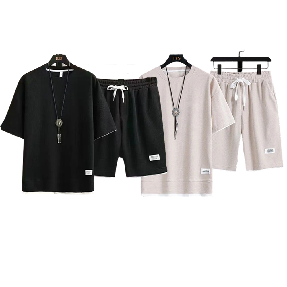 Men's Spring Summer 2-Piece Drawstring Casual Set - Short-Sleeved Shirt & Shorts, Suitable for Everyday Wear & Sports Activities