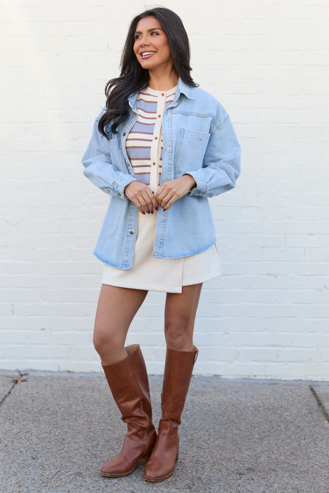 Addison Blue And Ivory Striped Cardigan Tank