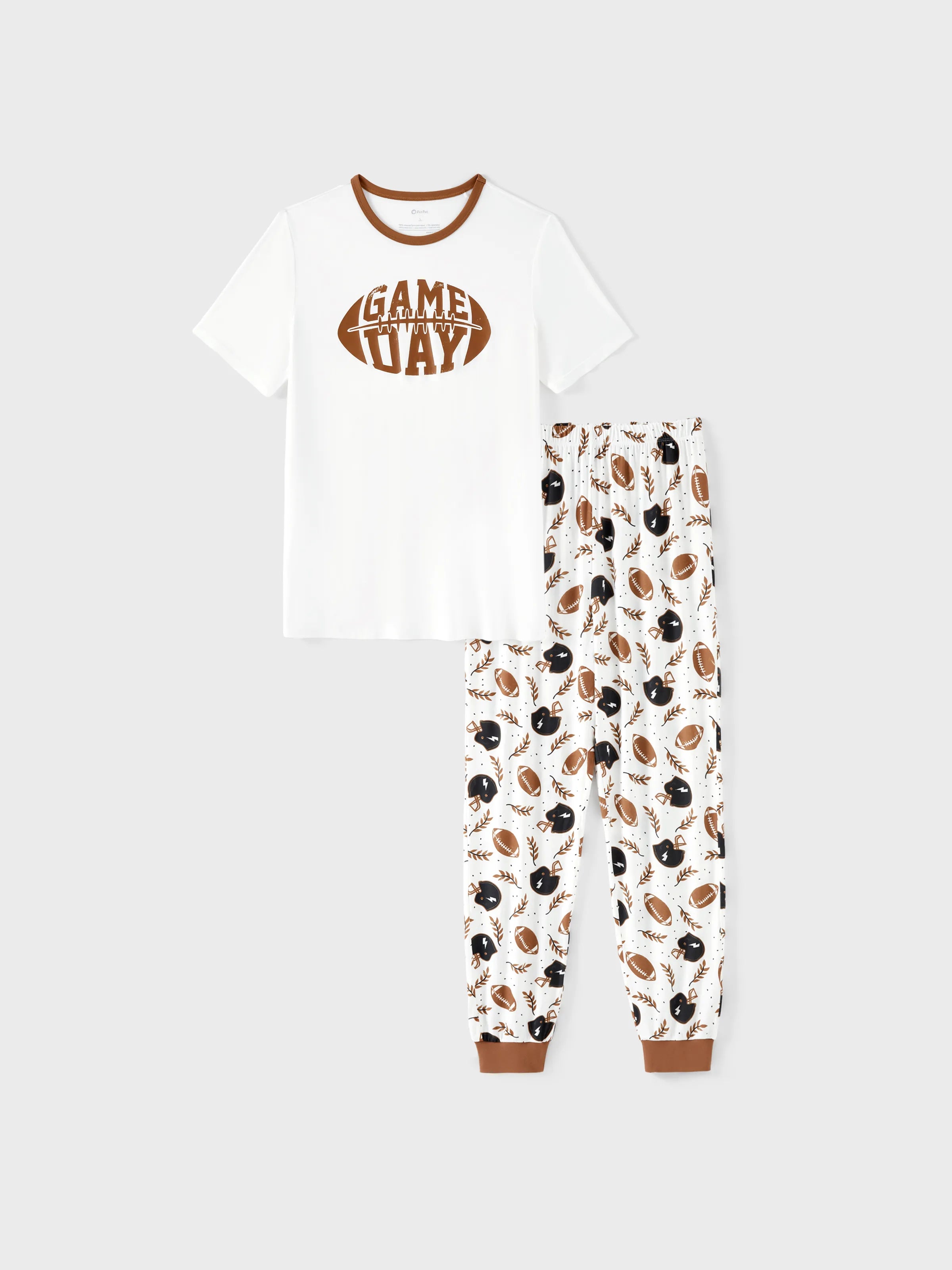Bamboo Family Pajamas Football and Letter Print Short-sleeve Matching Pajama Set ( Snug-Fitting for Children ) Khaki