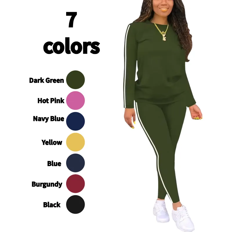 Women's Striped Print Long Sleeve Top & Pants Two-piece Set