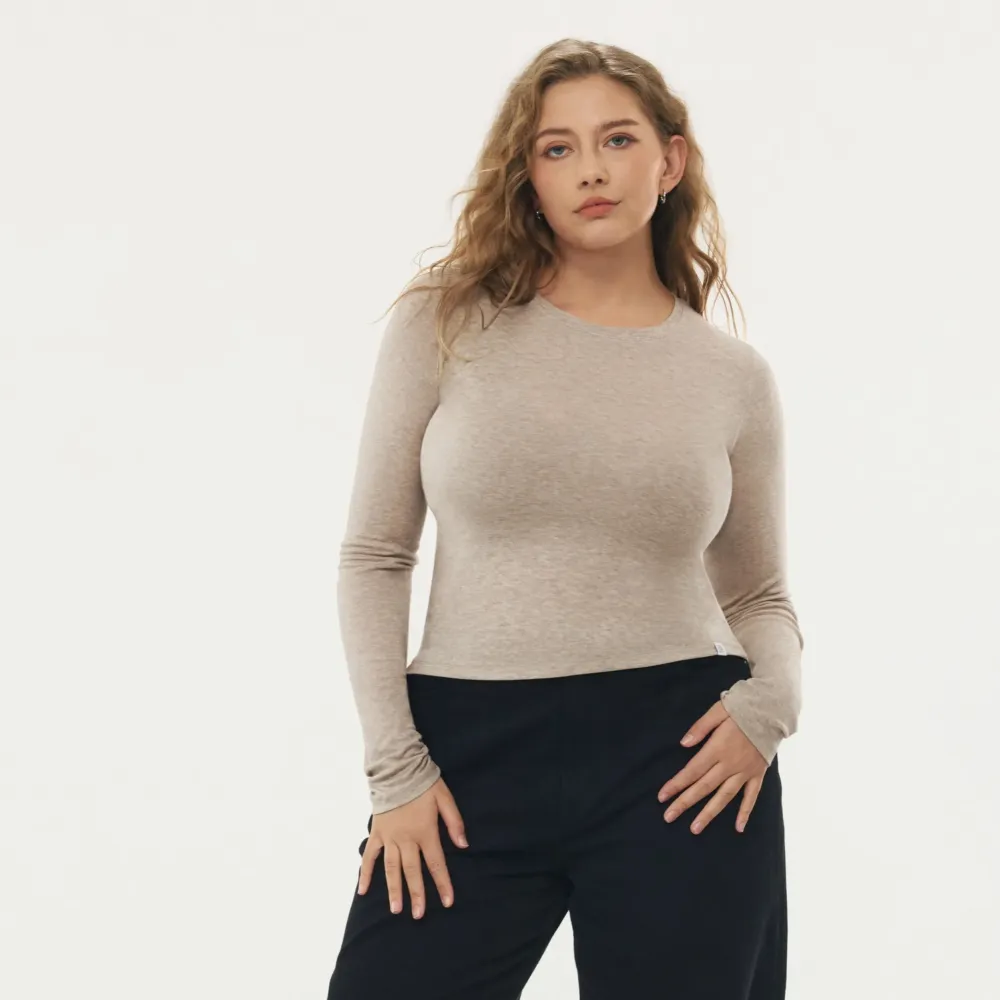 Women's Merino Wool Blend Long-Sleeved Crew Neck Top