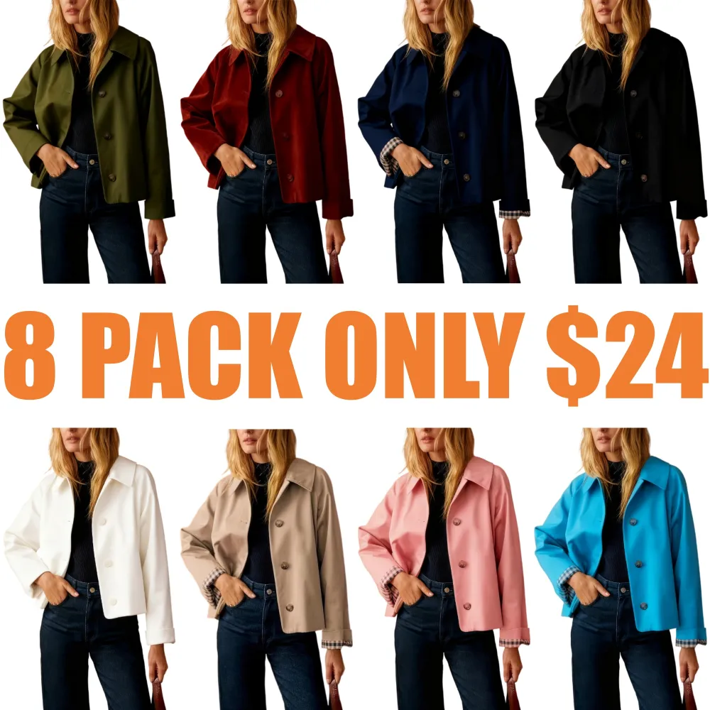 Women Casual Fall Jacket Lapel Neck Button-Down Long Sleeve Coat