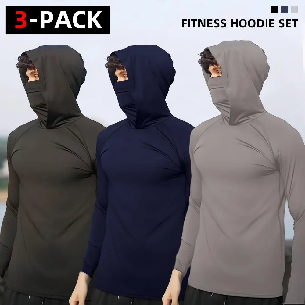 6-Piece Men's Casual Hoodie Pullovers Blue Black Light Gray Slim Fit Long Sleeve Lightweight UPF Sun Protection