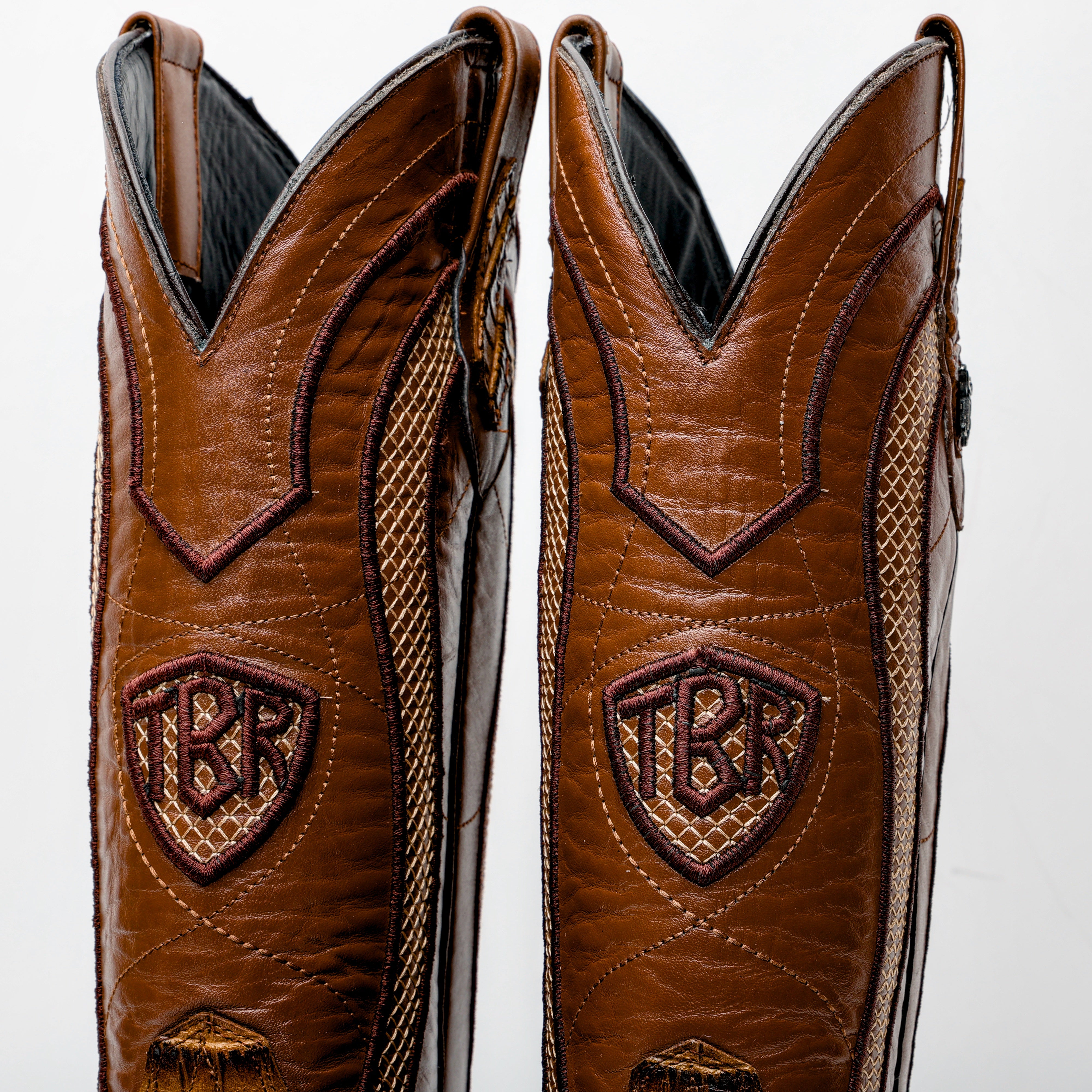 Honey Caiman Belly Leather Boots - Square Toe
