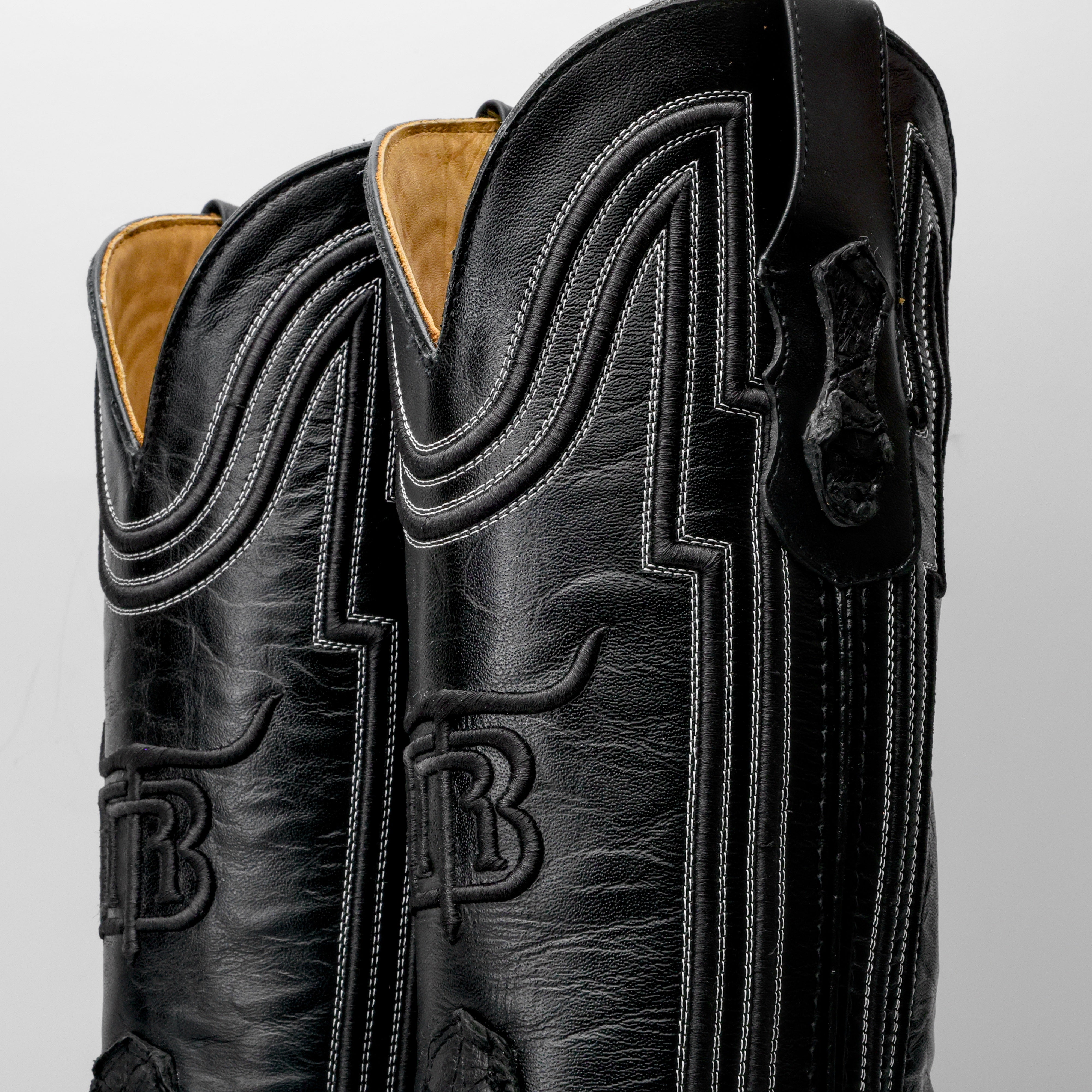 Matte Black Genuine Pirarucu Boots - Square Toe