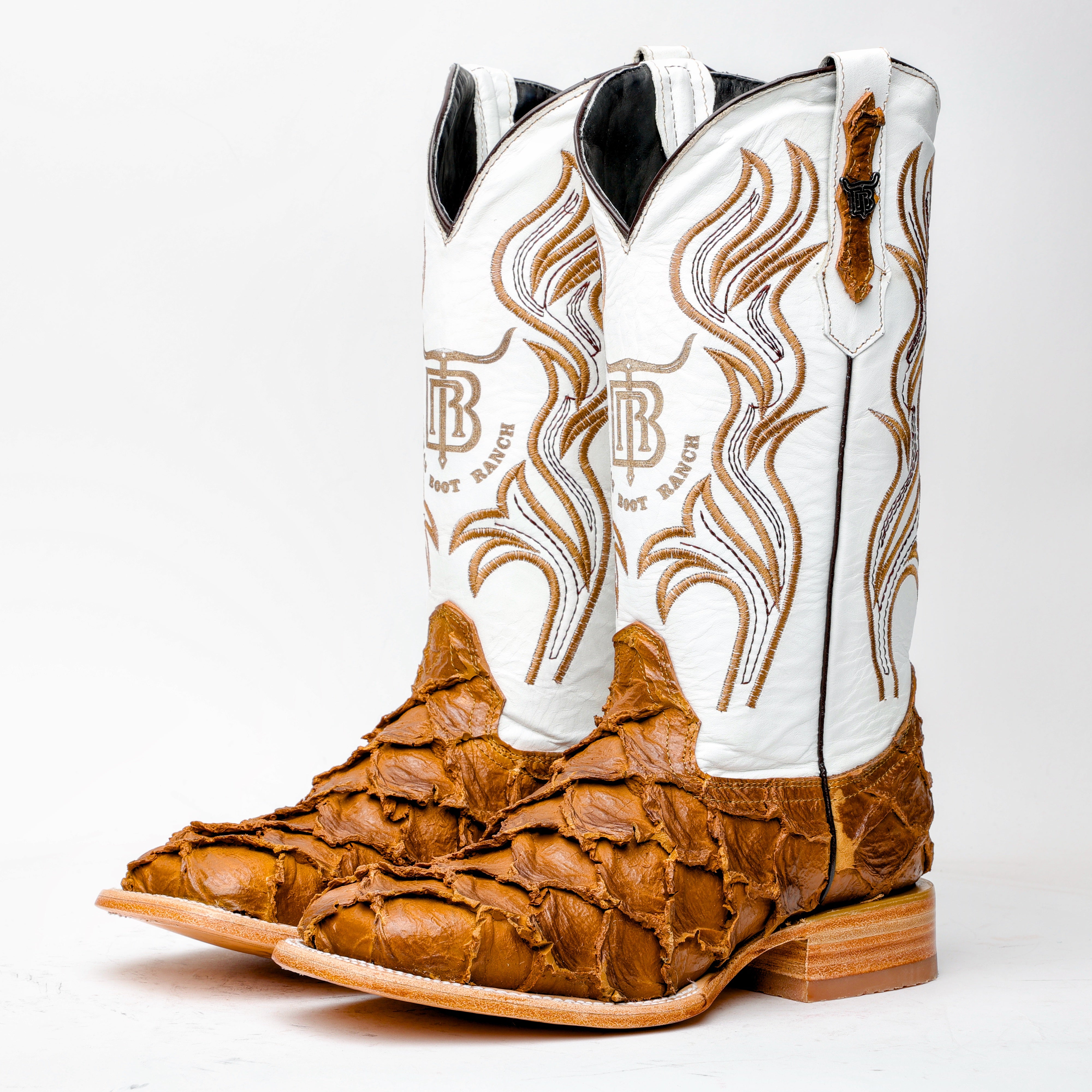 Matte Tan Jumbo Pirarucu Leather Boots - Square Toe