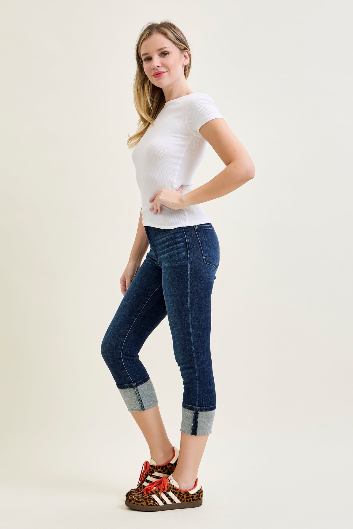 Haley High Rise Double Waist Band Capri