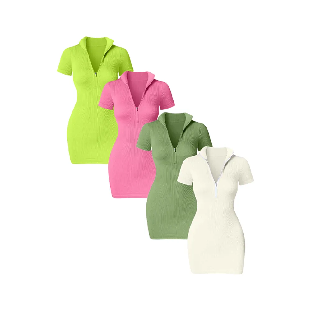 Lapel Zip Tight Dresses Stretchy Womenswear(Just $3 Each!)