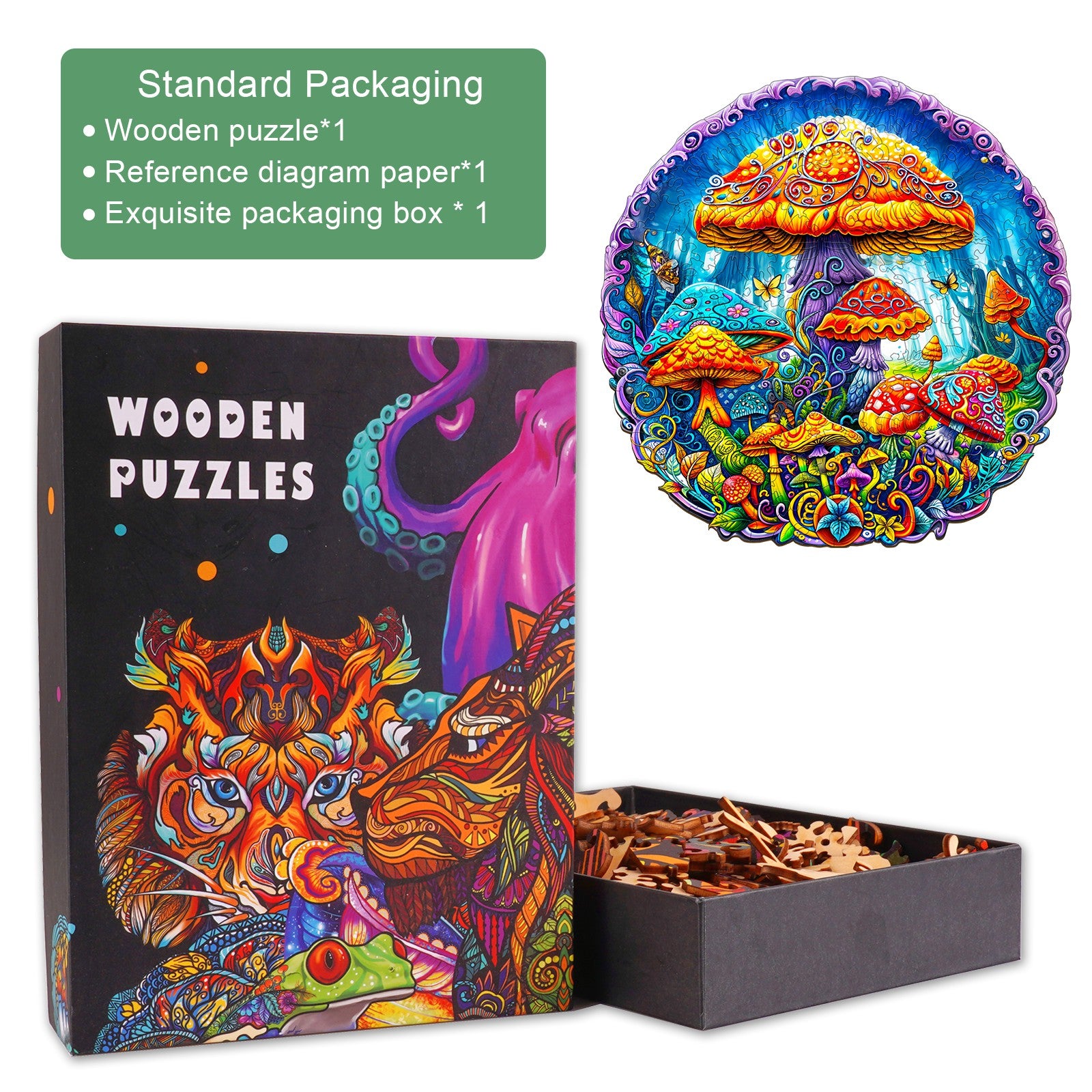 Magical mushrooms Wooden Jigsaw Puzzle