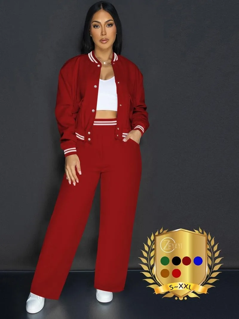 Women's Casual Baseball Jacket, Solid Color Sports Wear, Pocket Sportswear