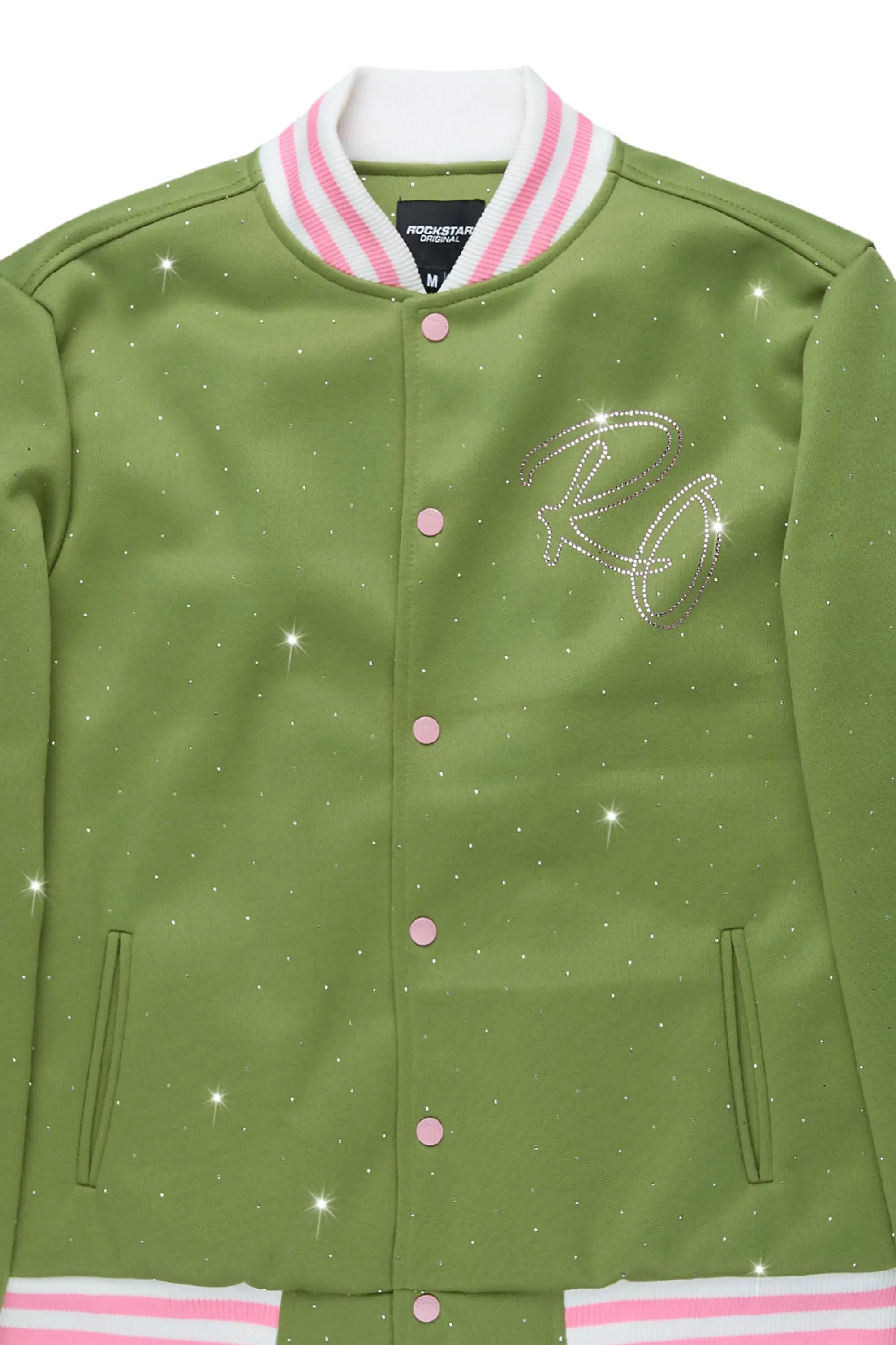 Alonza Green/Pink Rhinestone Varsity Jacket