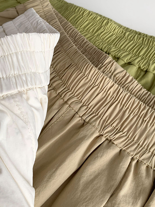 Elasticity Pleated Solid Color Split-Joint High Waisted Loose Trousers Pants