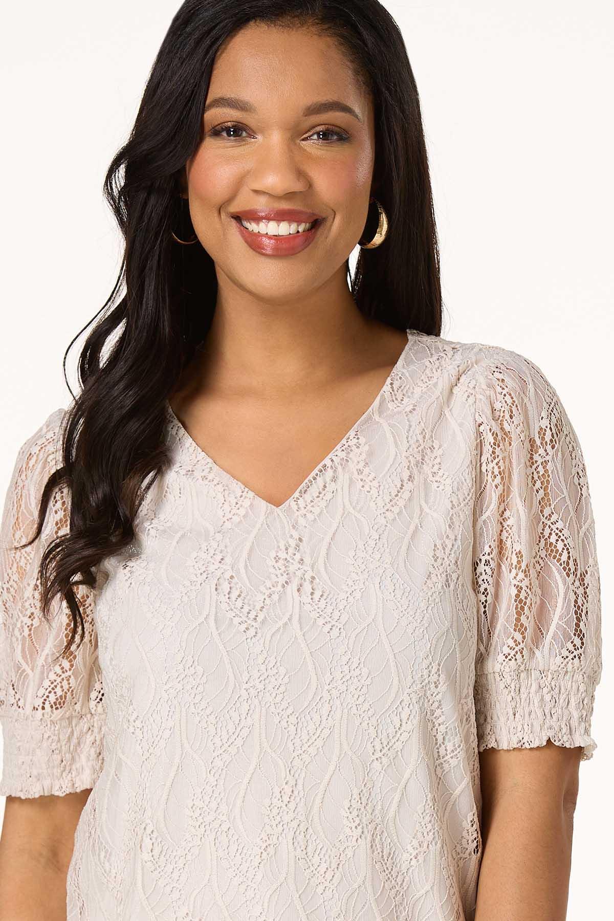 Crochet Mesh Smocked Sleeve Top