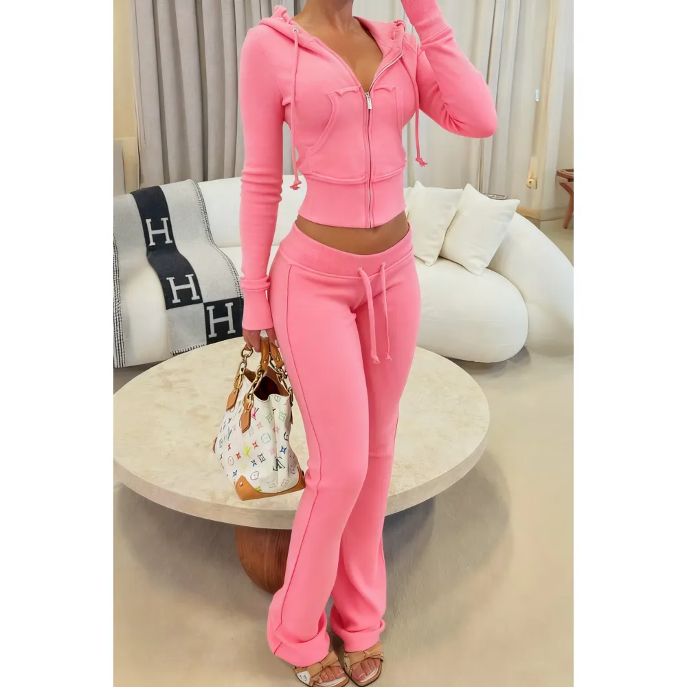 Women's Cropped Zip-Up Two-Piece Set
