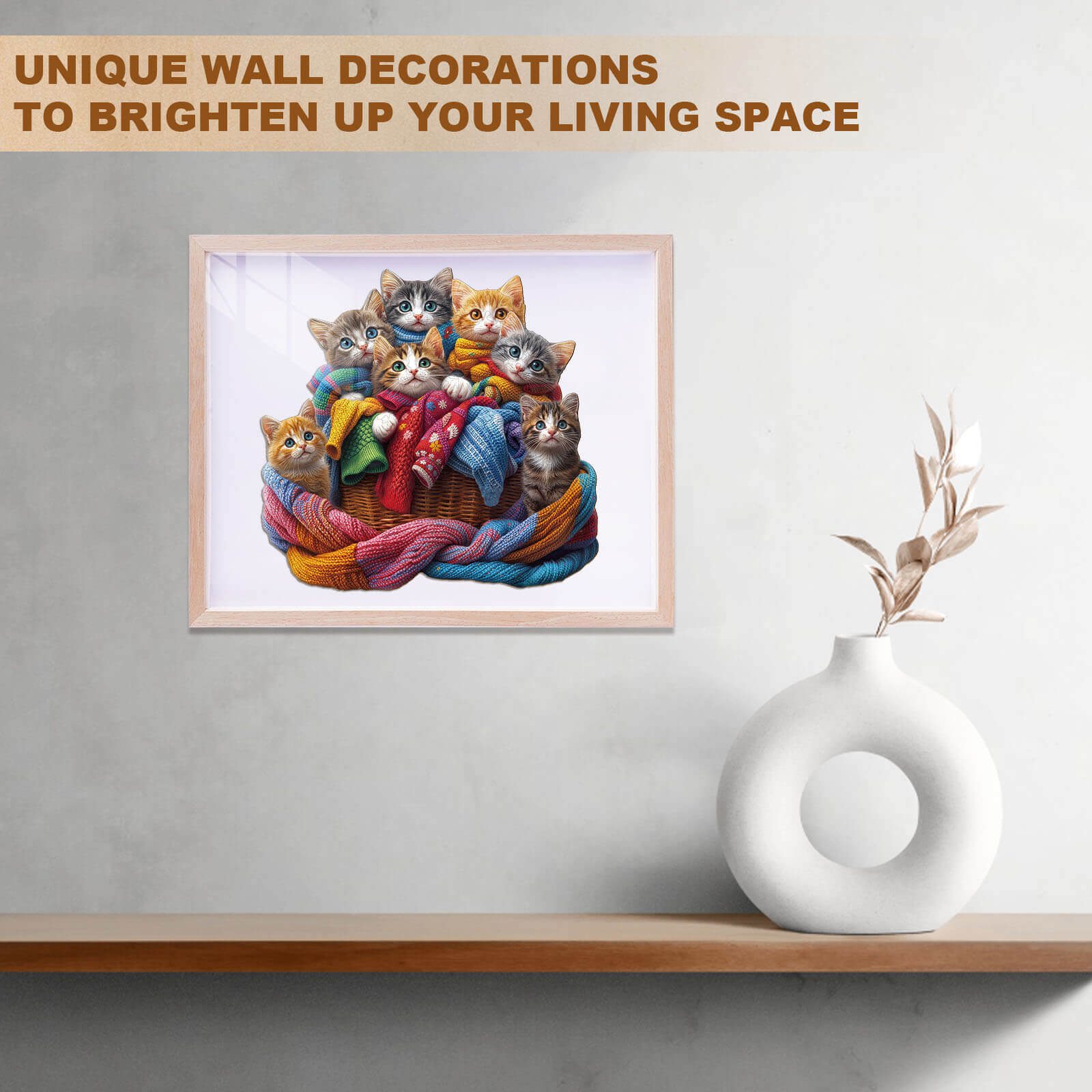 Colorful fabric cat Wooden Jigsaw Puzzle