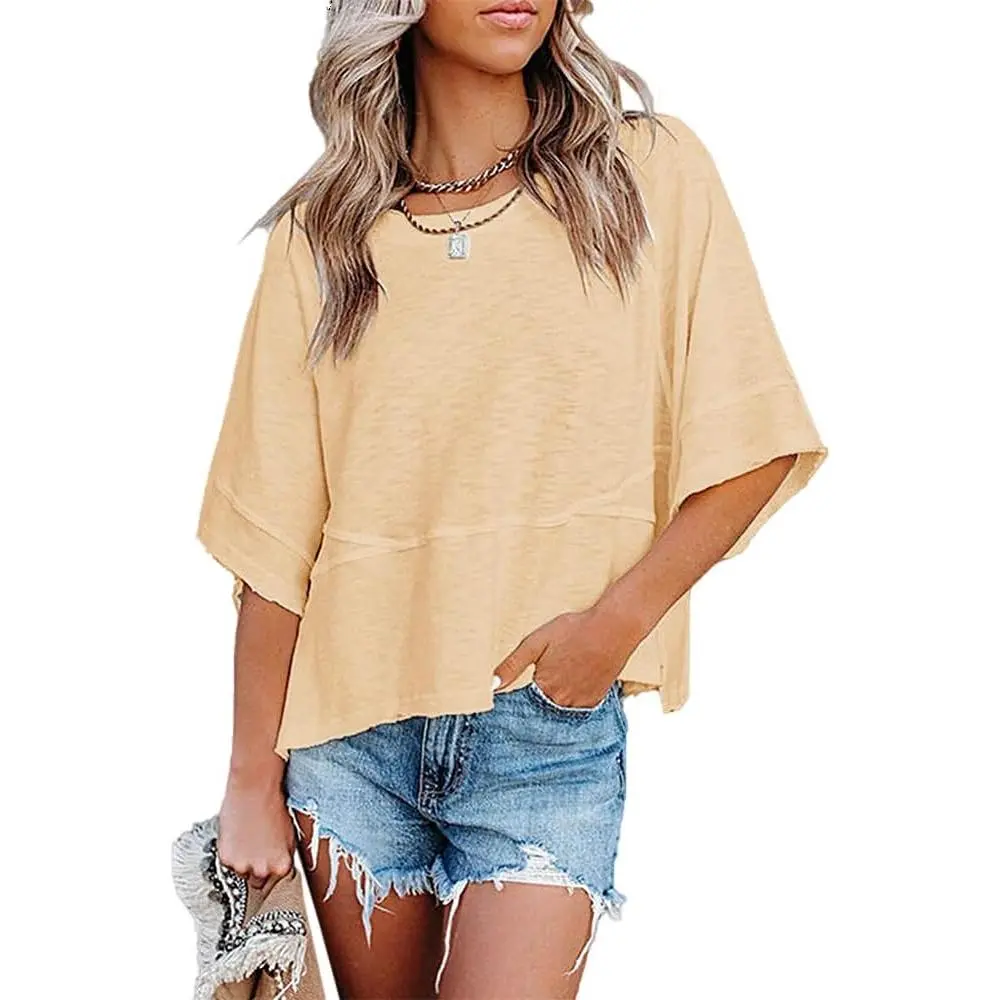 Women’s Loose Fit 3/4 Sleeve Crewneck T-Shirt (Soft & Breathable Everyday Top)