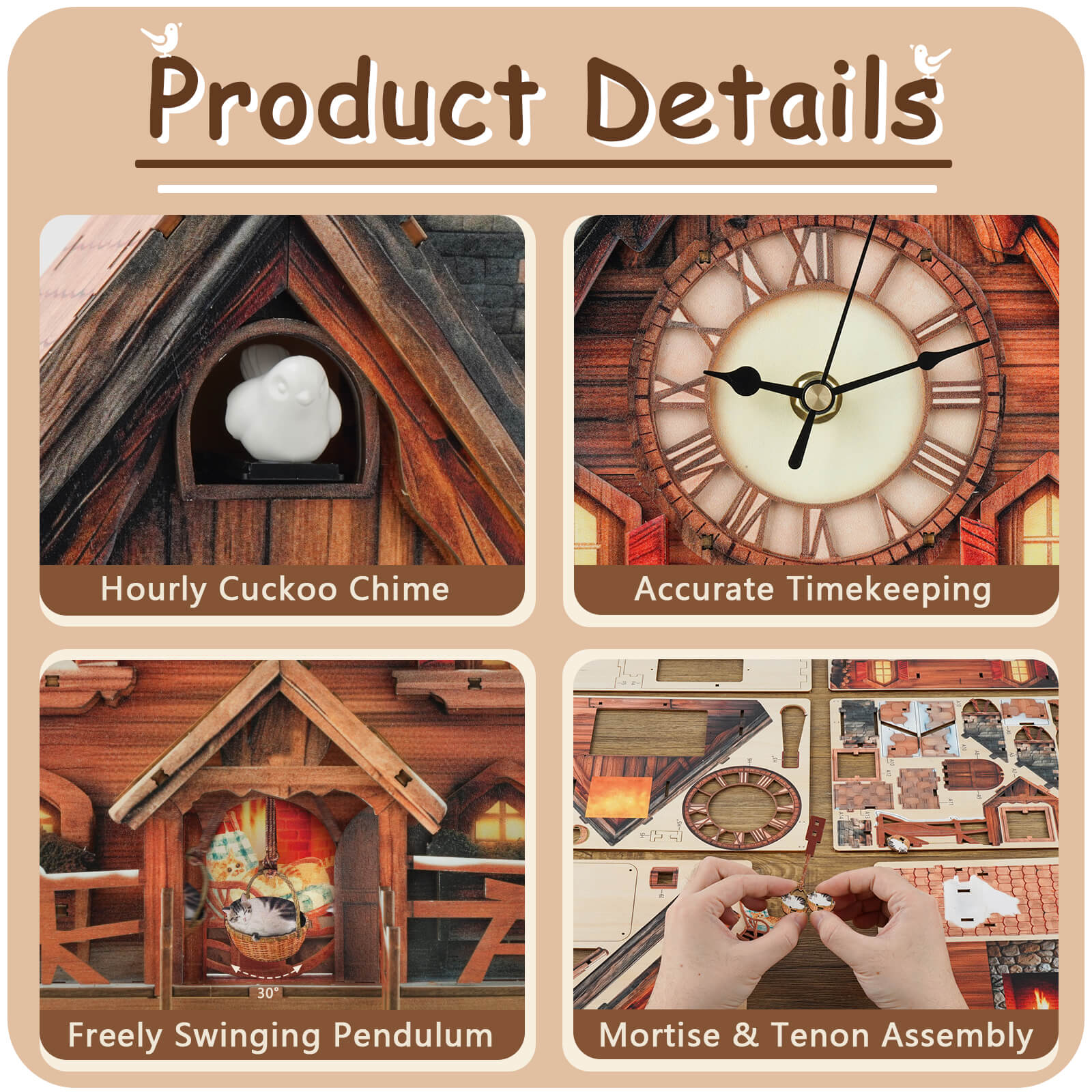 Cuckoo Chiming Swiss Chalet – DIY Wood Clock, 3D Puzzle Kit