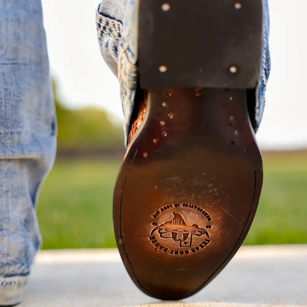 Cognac Caiman Belly Leather Boots - Round Toe