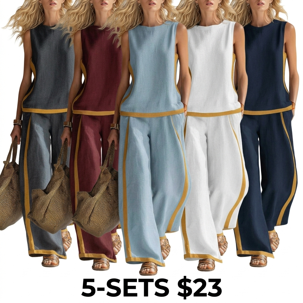 Women's Color Block 2-Piece Set – Sleeveless Top & Wide Leg Pants Summer Outfit