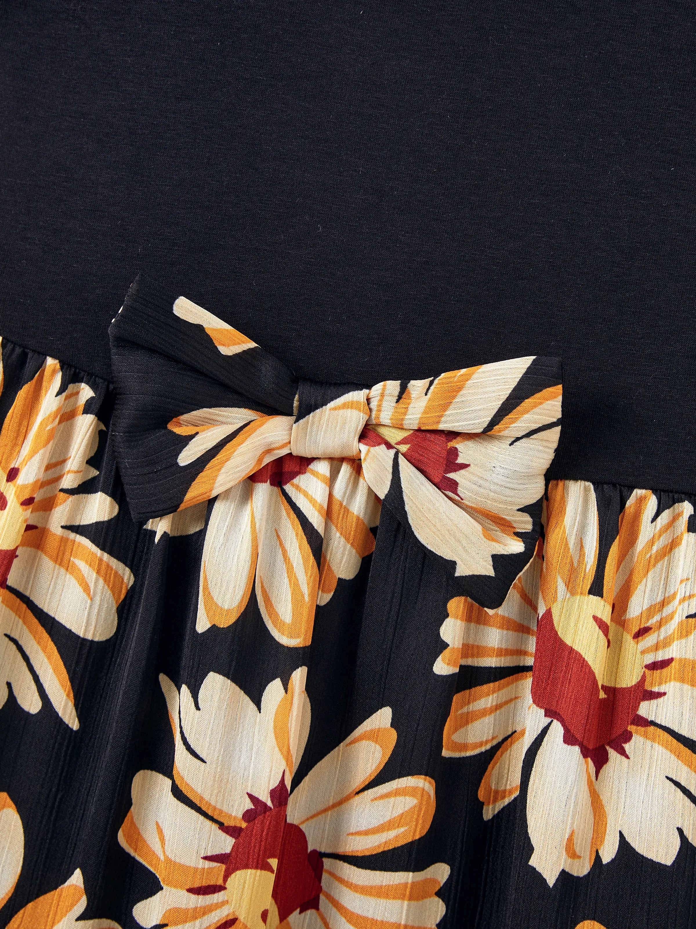 Family Matching Set Floral Sleeveless Strappy Dress or Colorblock Short-sleeve T-shirt  Black