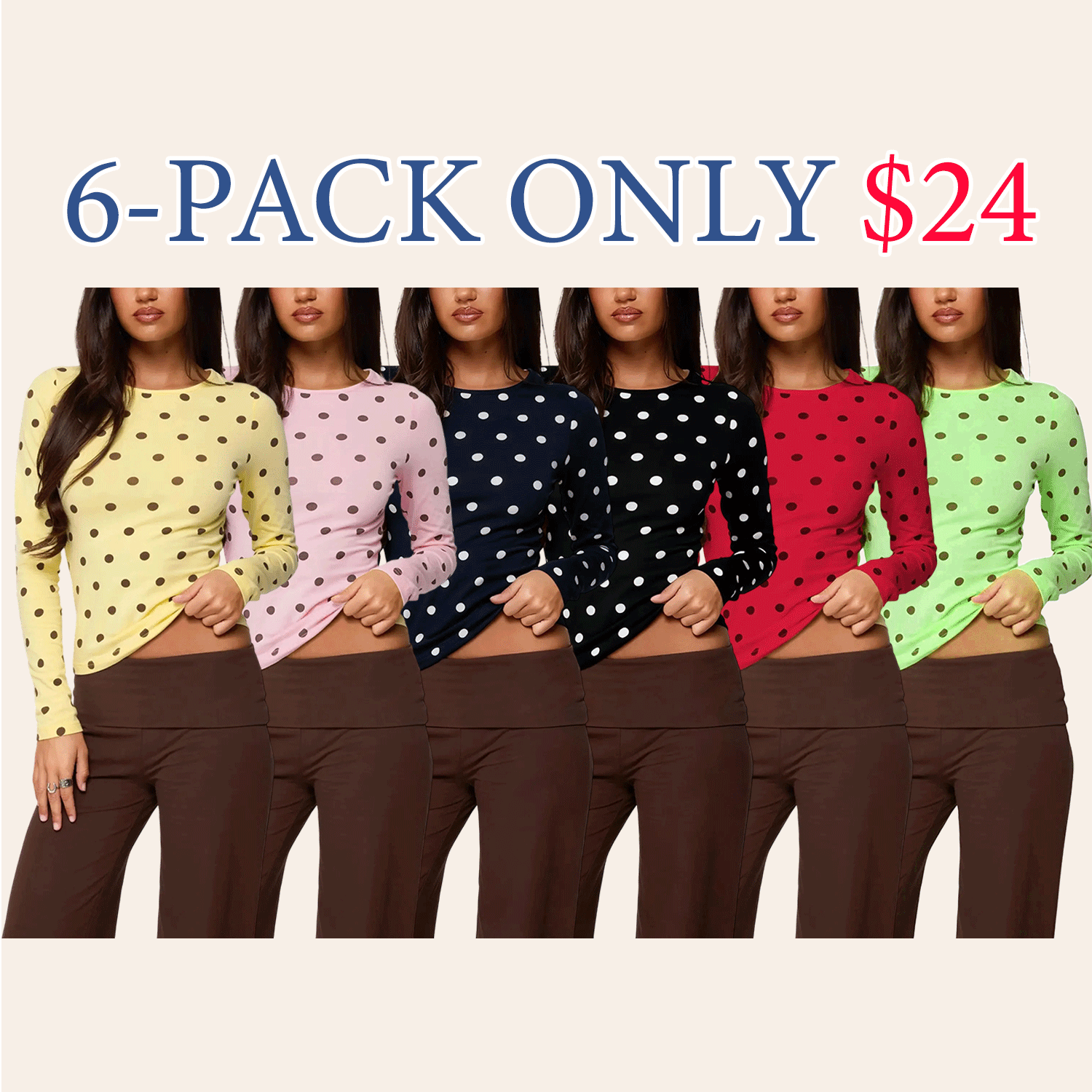 Women’s Retro Polka Dot Slim Fit Long Sleeve Crop Top – Vintage Chic Casual Style