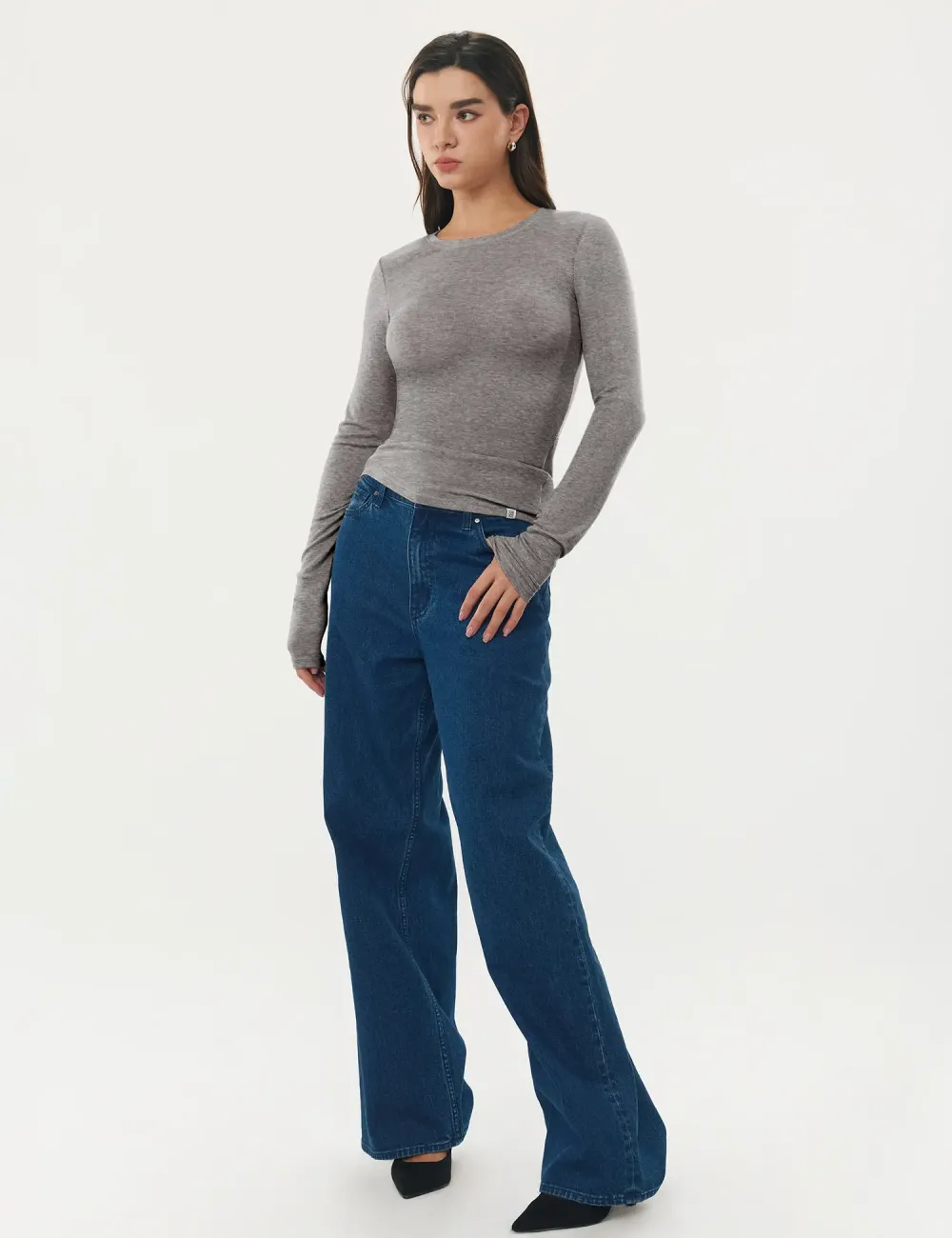 Women's Merino Wool Blend Long-Sleeved Crew Neck Top