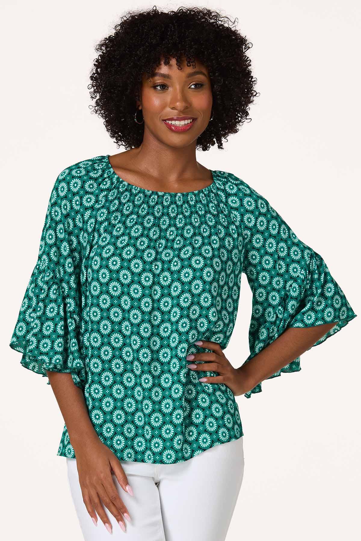 Teal Medallion Poet Top