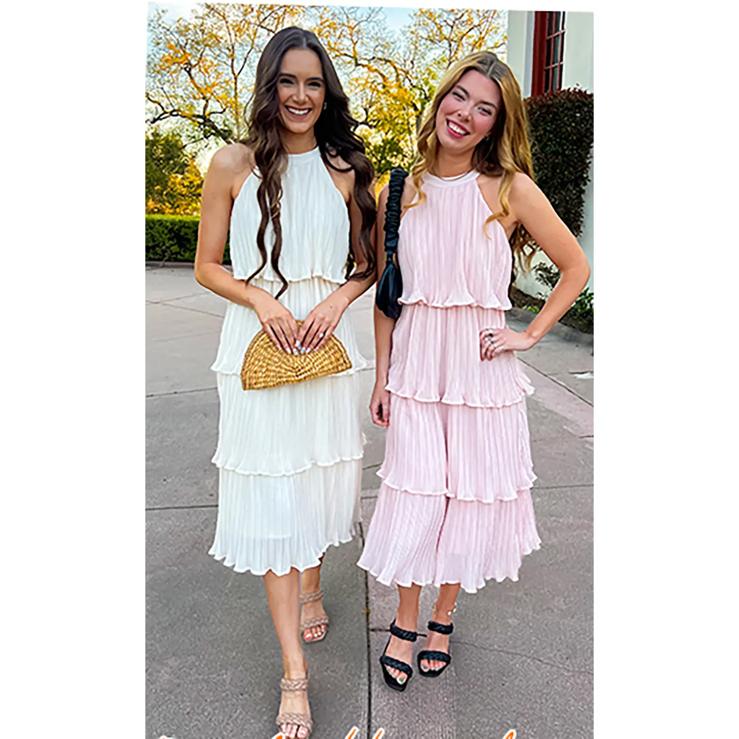 Women's 2025 Summer Sleeveless Halter Neck Ruffle Tiered Layed Chiffon Flowy Swing Long Midi Dress